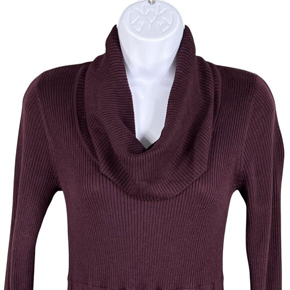 Calvin Klein Womens S Burgundy Ribbed Knit Cowl Neck Fit Flare Pleated Dress - Picture 7 of 16